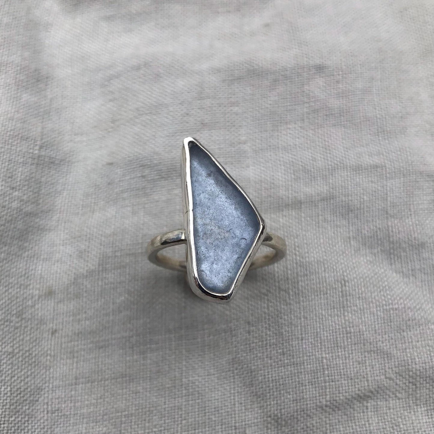 Light blue sea glass ring in argentium sterling silver // Geometric sea glass ring // Found beach glass ring // U.S. size 6 3/4