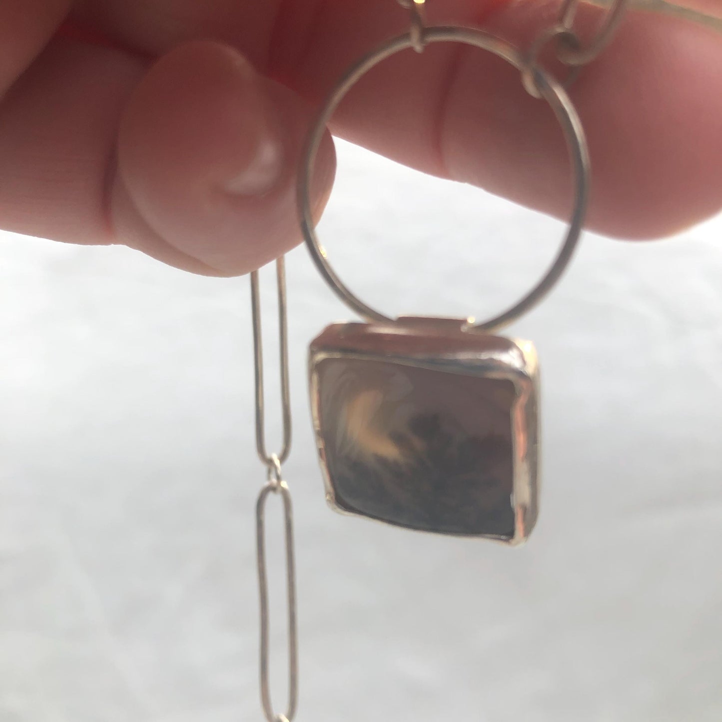 Dendritic agate pendant in argentium sterling silver // Moon pendant