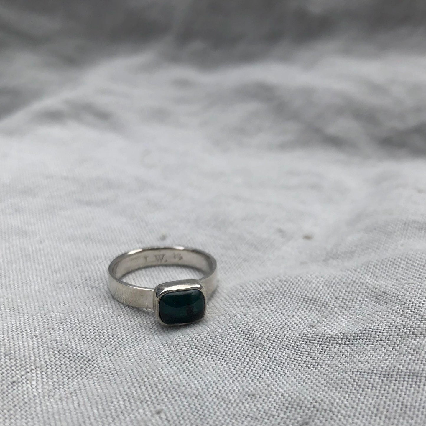 Teal green tourmaline cabochon ring in argentium sterling silver // U.S. size 6