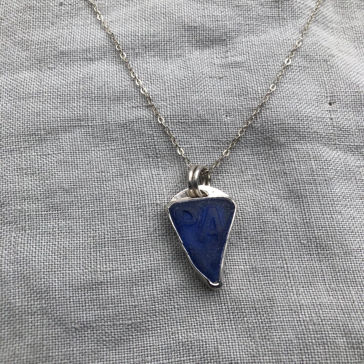 Blue sea glass pendant in argentium sterling silver // Found beach glass necklace // Patent medicine bottle sea glass necklace