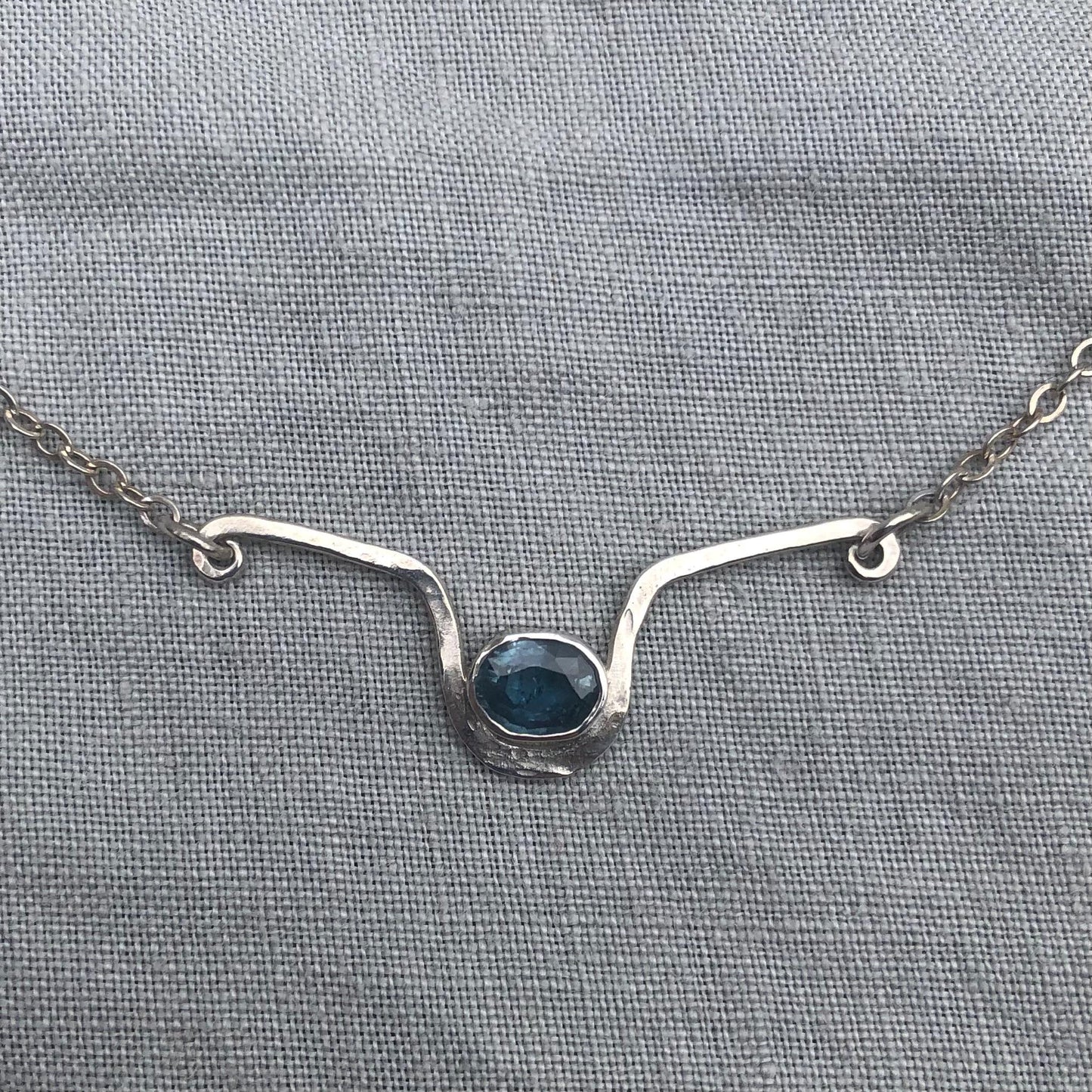 Natural earth-mined sapphire statement necklace in argentium sterling silver // September birthstone necklace