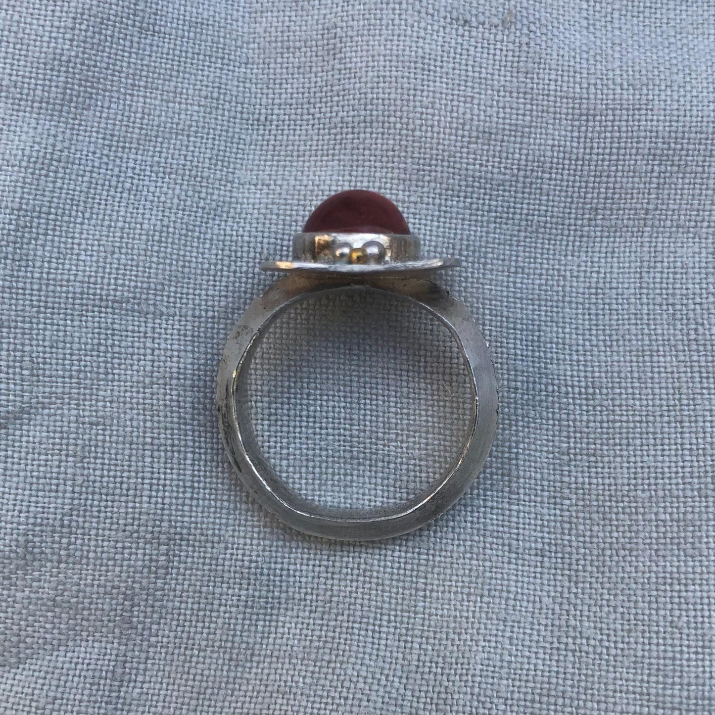 Fanta garnet ring in argentium silver and 24K gold, U.S. size 6 1/4
