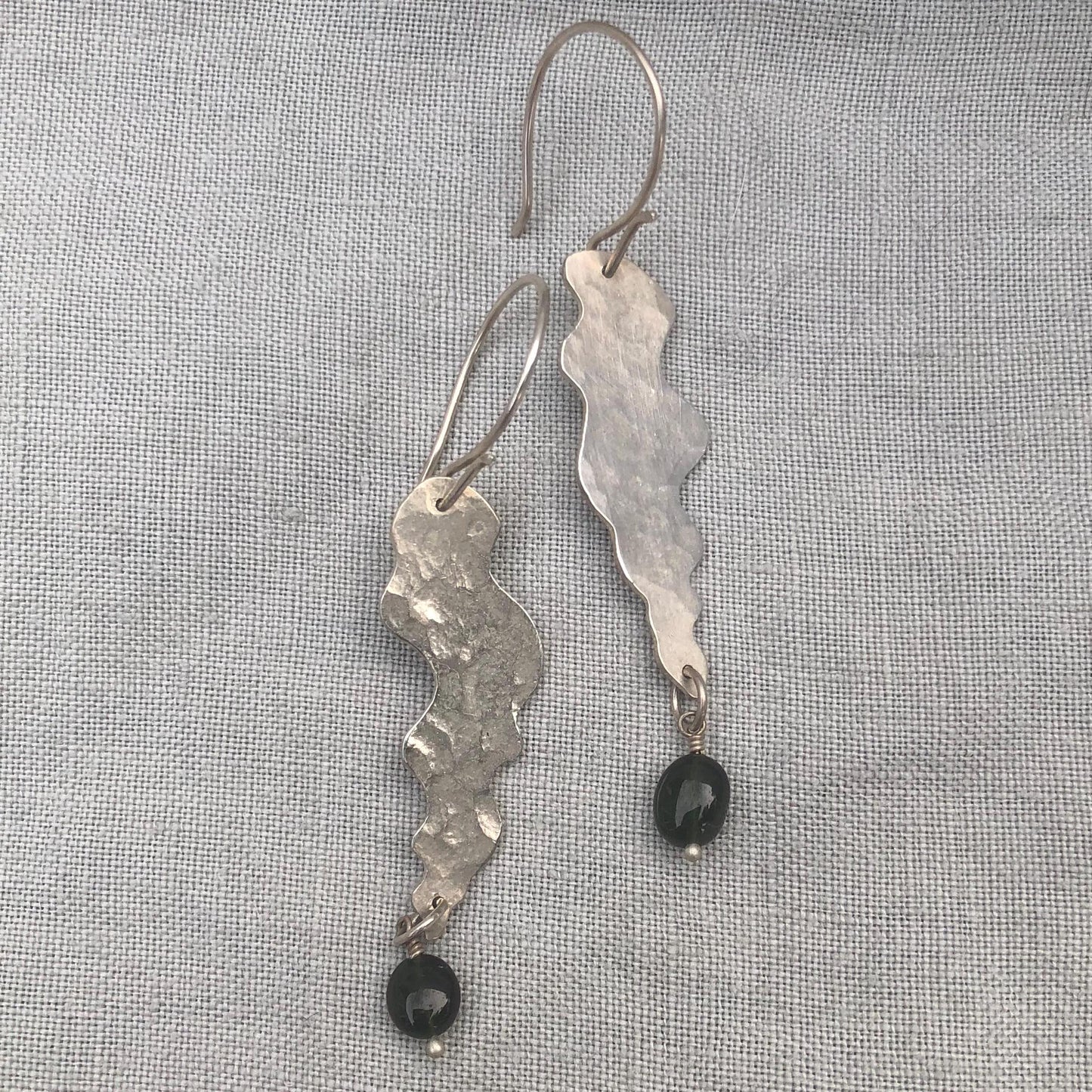 Dark green tourmaline statement earrings in argentium sterling silver