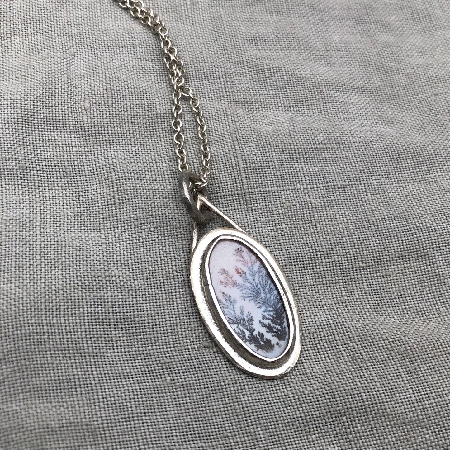 Milky dendritic agate necklace in argentium sterling silver
