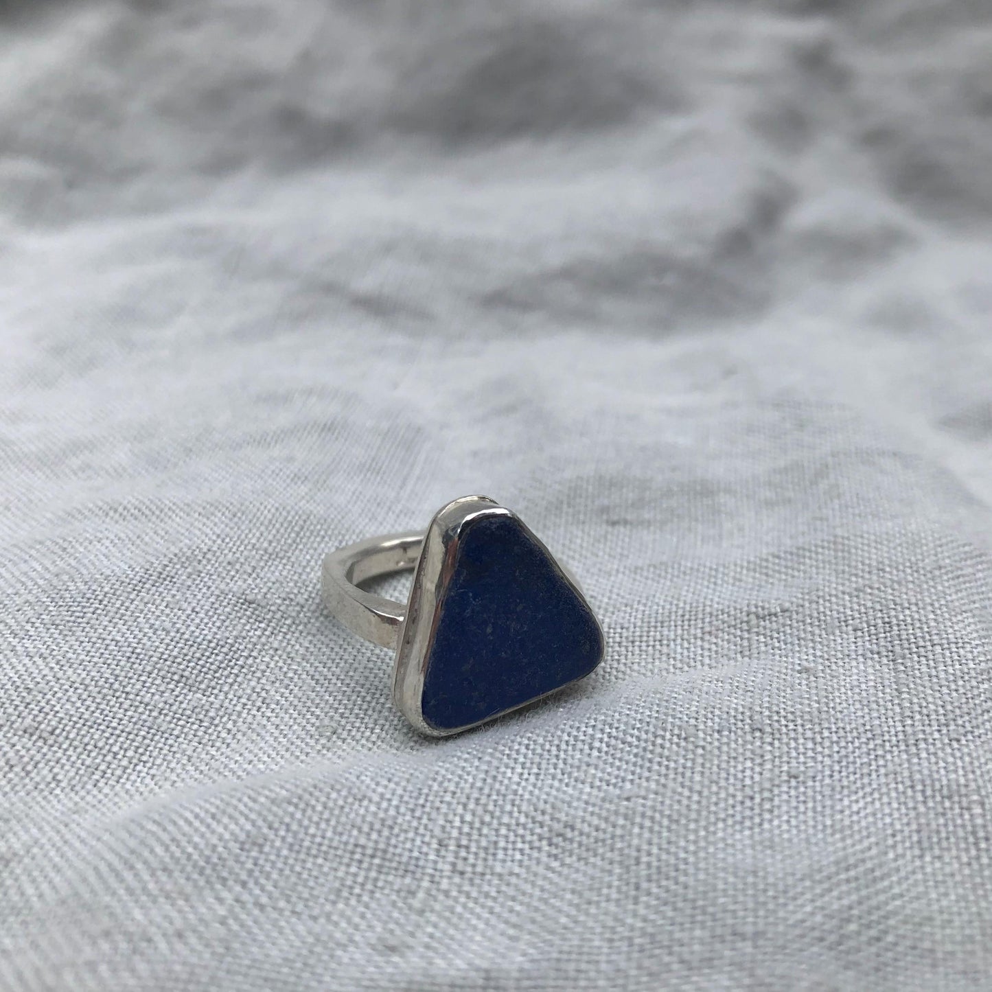 Blue sea glass ring in argentium sterling silver // Found beach glass ring with a contoured band // U.S. size 5