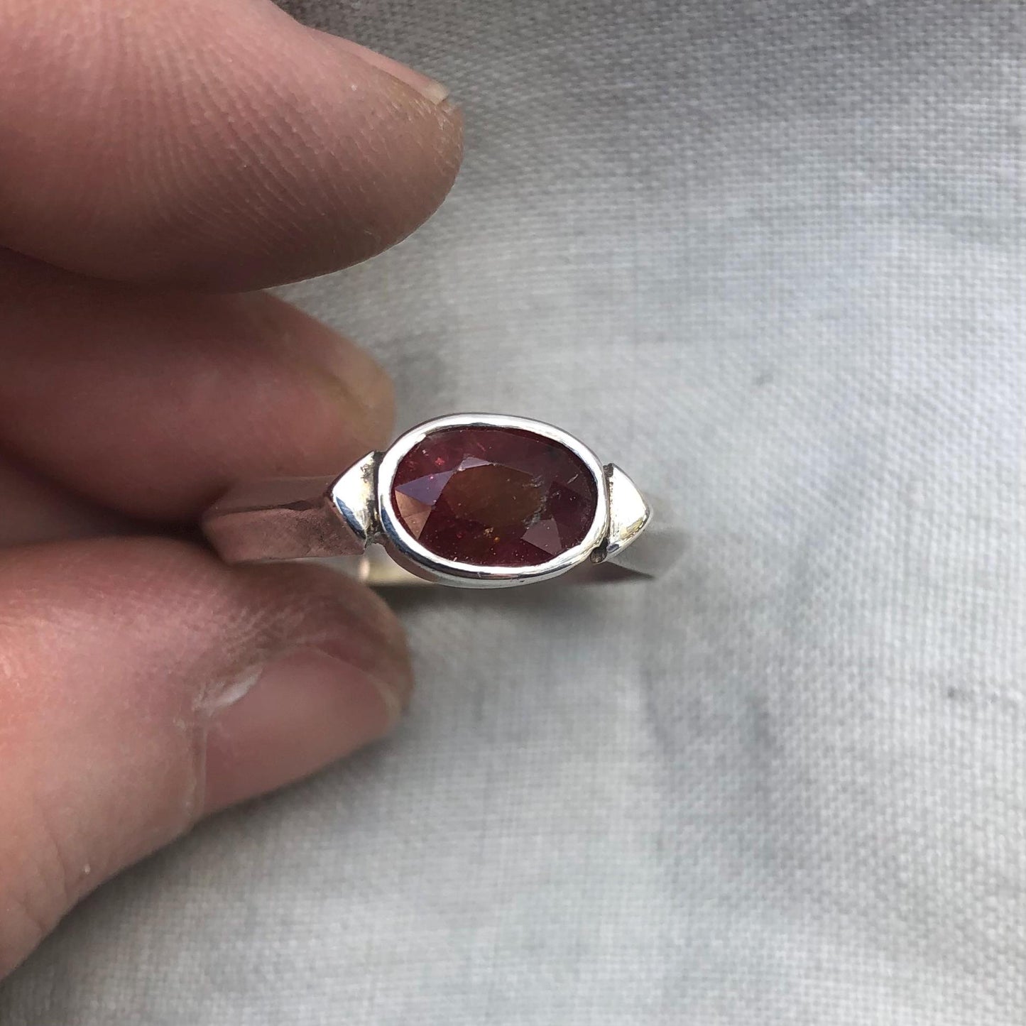 Ruby ring in argentium sterling silver // U.S. size 10 1/2 // July birthstone ring