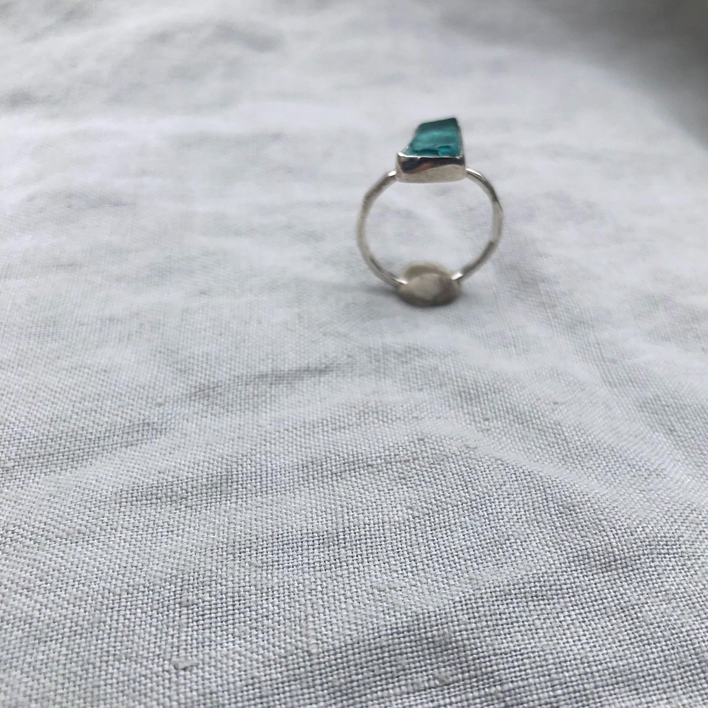 Turquoise colored sea glass ring in argentium sterling silver // Aqua beach glass ring // Found sea glass ring // U.S. size 6