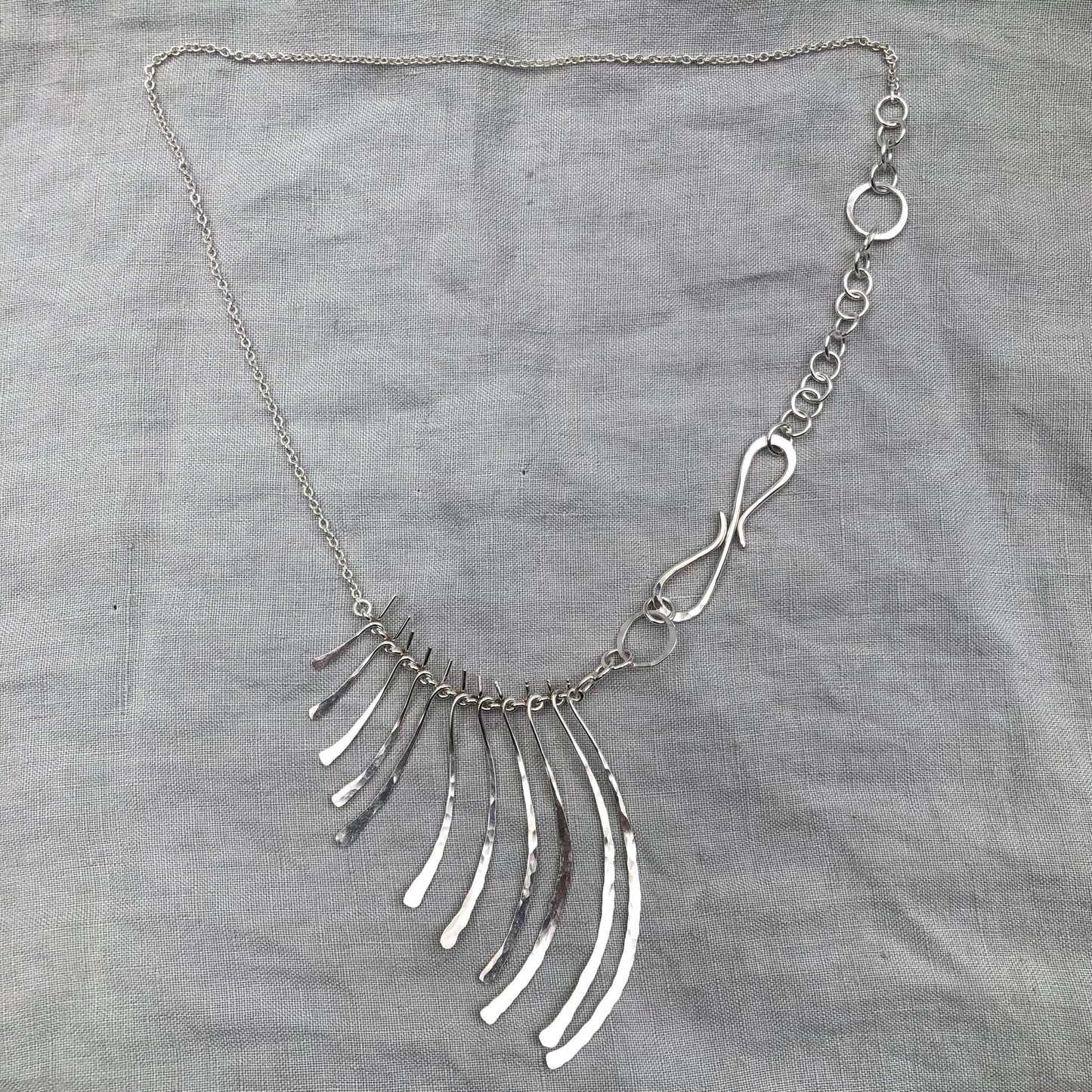Asymmetrical statement mixed-chain bib necklace in argentium sterling silver // Bare bones necklace
