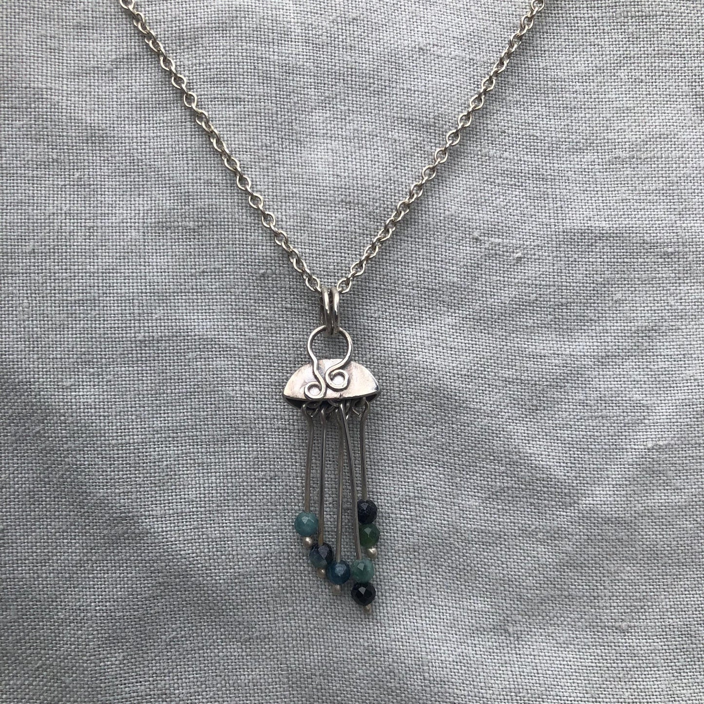 Blue tourmaline pendant in argentium sterling silver // Jellyfish pendant