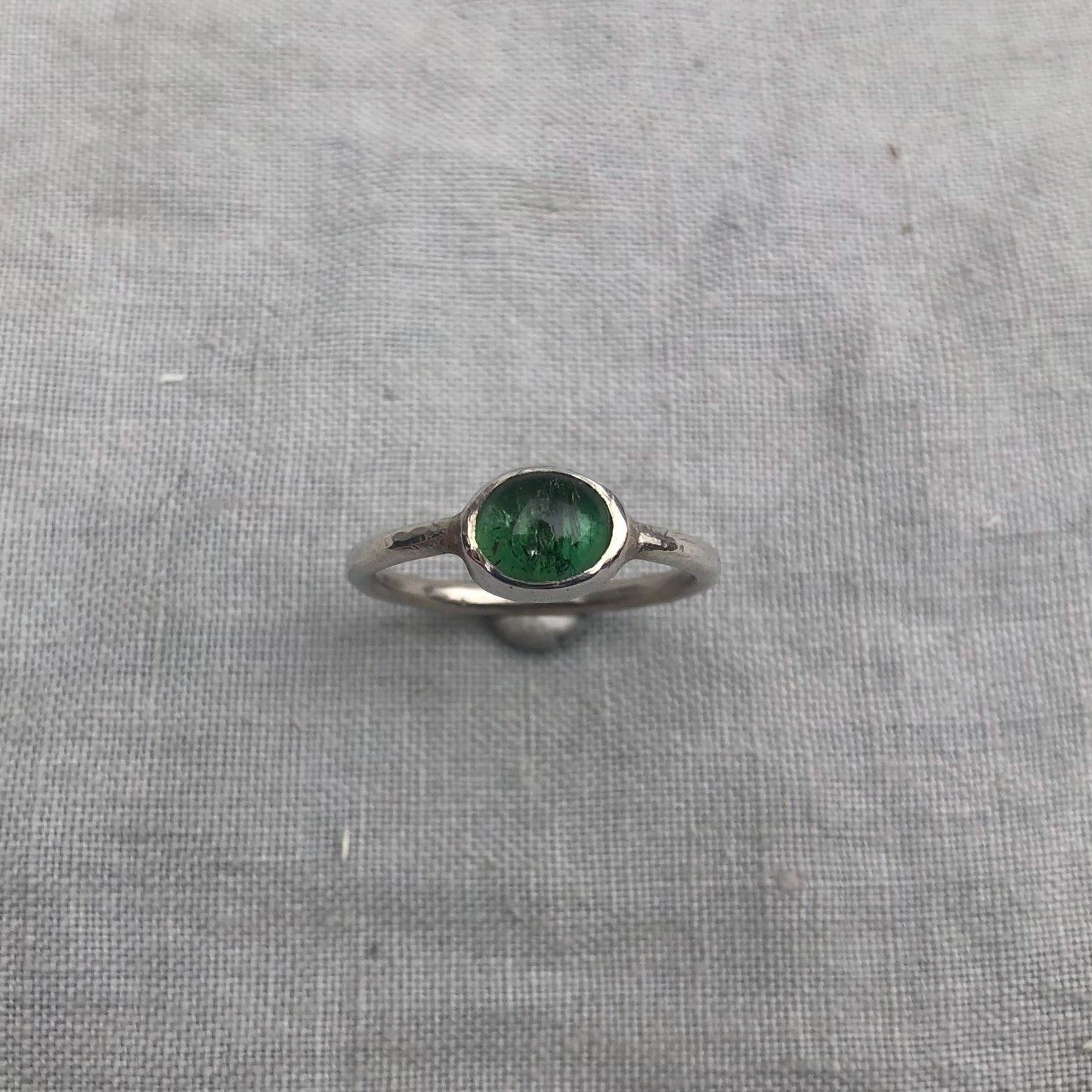 Green tourmaline ring in argentium sterling silver // U.S. size 8 1/2