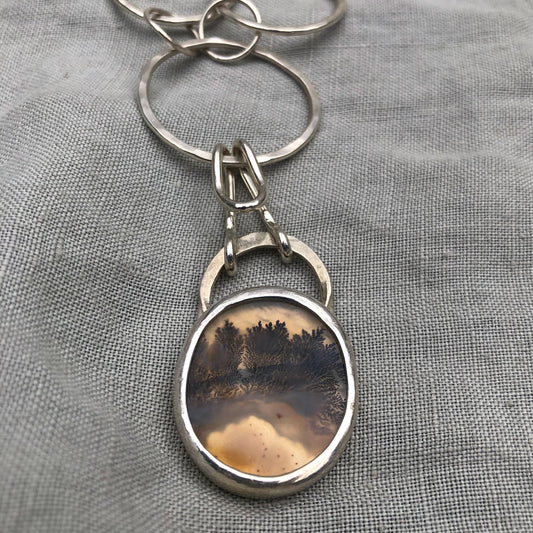 Dendritic agate pendant with a chunky handmade argentium sterling silver chain