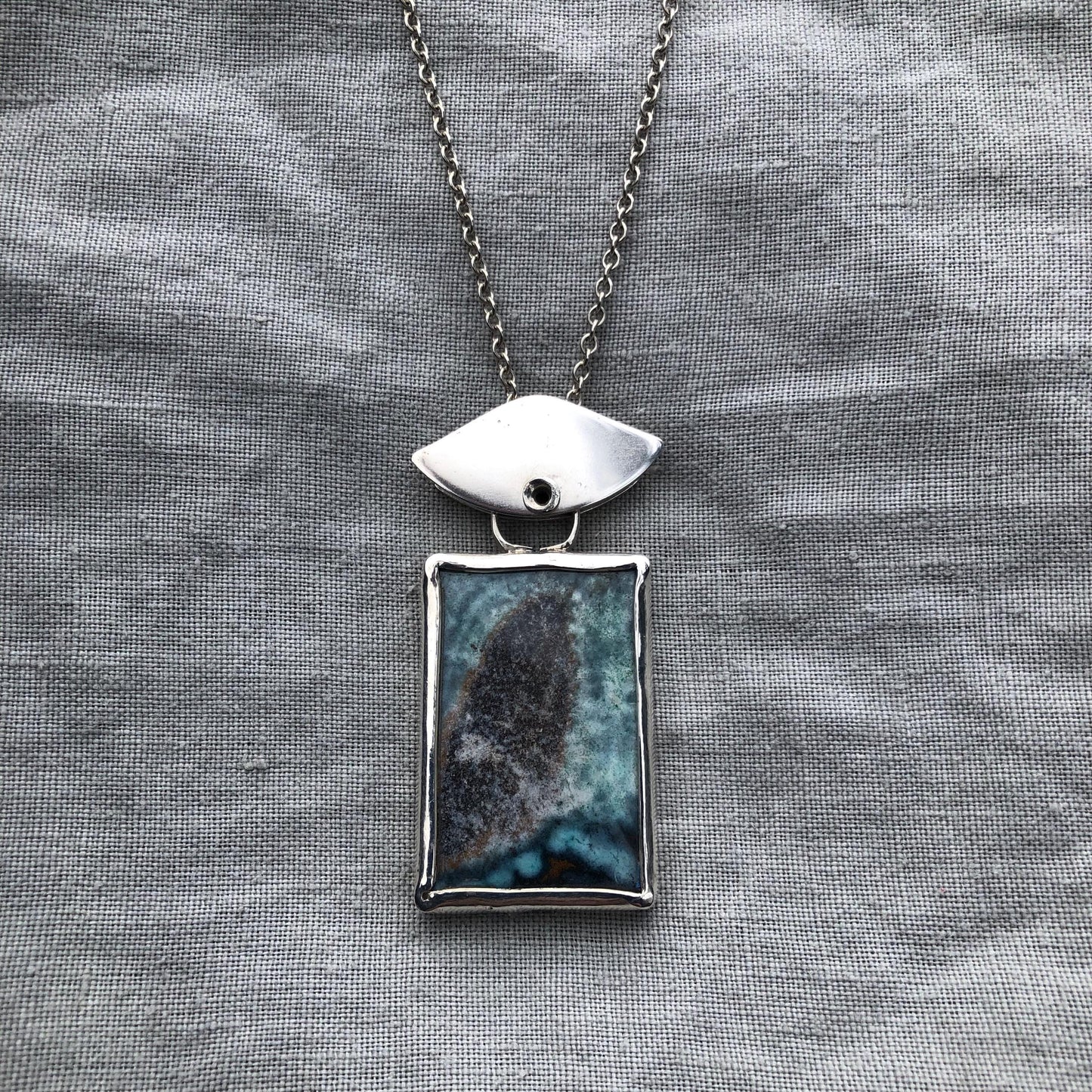 Opalized fossilized wood pendant in argentium sterling silver // Whale flipper necklace