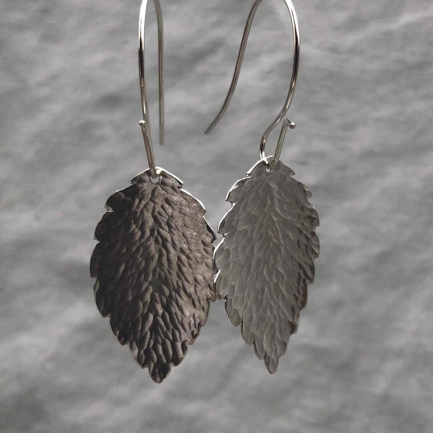 Beech leaf earrings in hammered argentium sterling silver // Botanical earrings