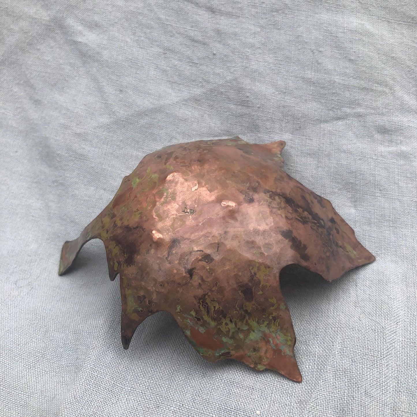 Maple leaf bowl in copper with verdigris patina