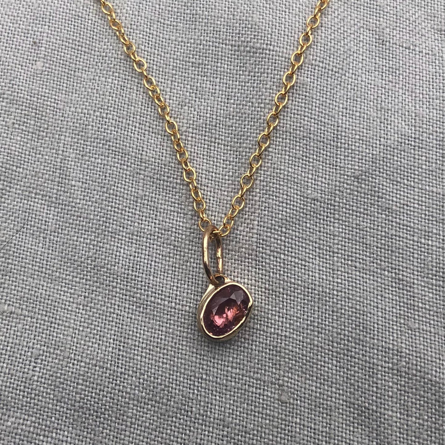 Solid gold padparadscha sapphire charm pendant // Asymmetrical unheated pink sapphire 14 karat gold necklace