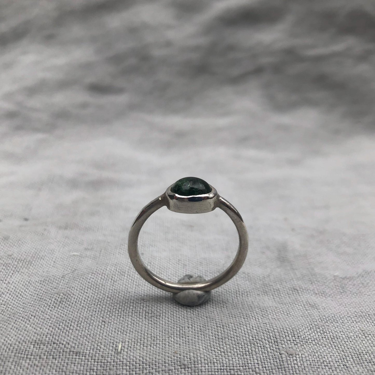 Green tourmaline ring in argentium sterling silver // U.S. size 8 1/2