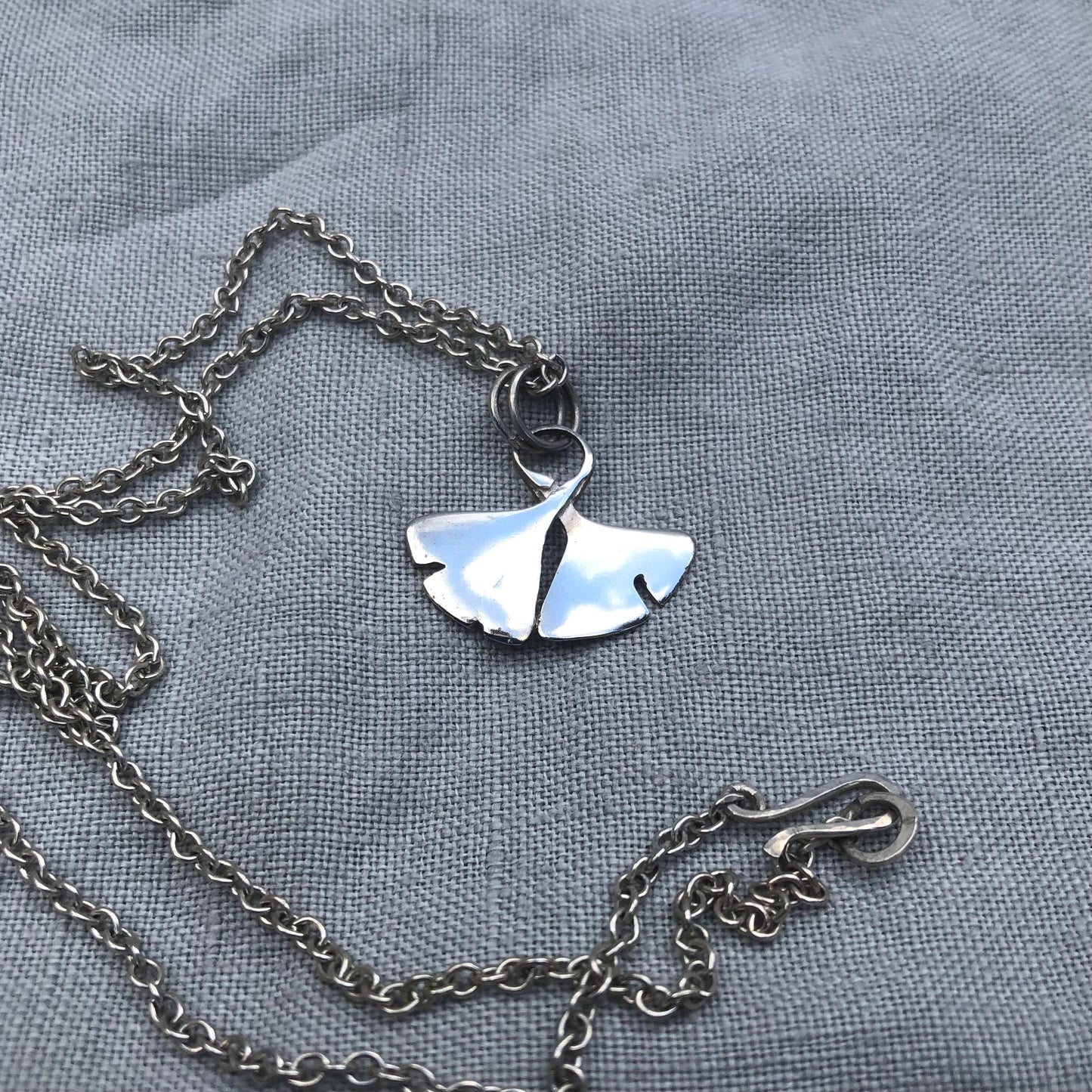 Ginkgo leaf pendant in argentium sterling silver