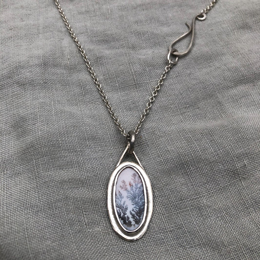Milky dendritic agate necklace in argentium sterling silver