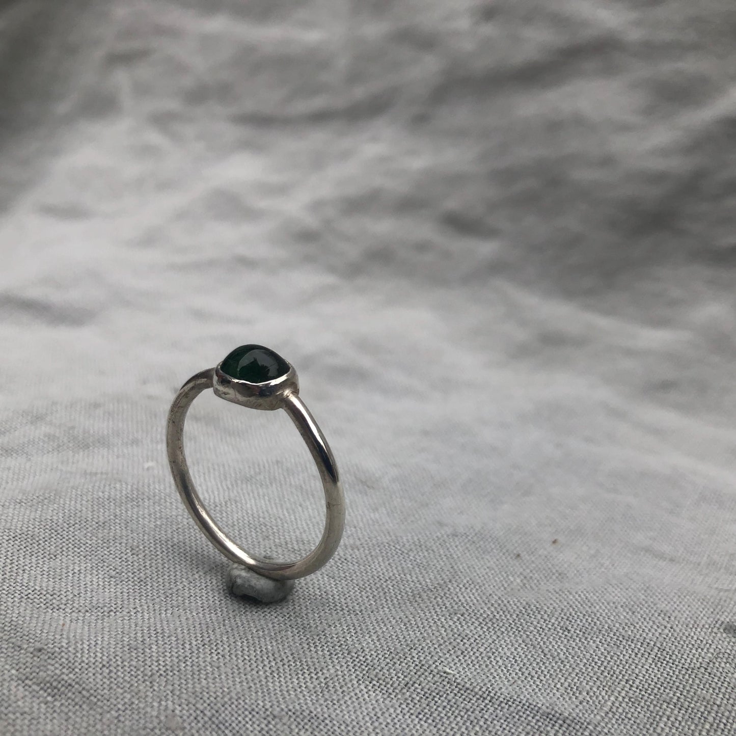 Green tourmaline ring in argentium sterling silver // U.S. size 12 // October birthstone ring