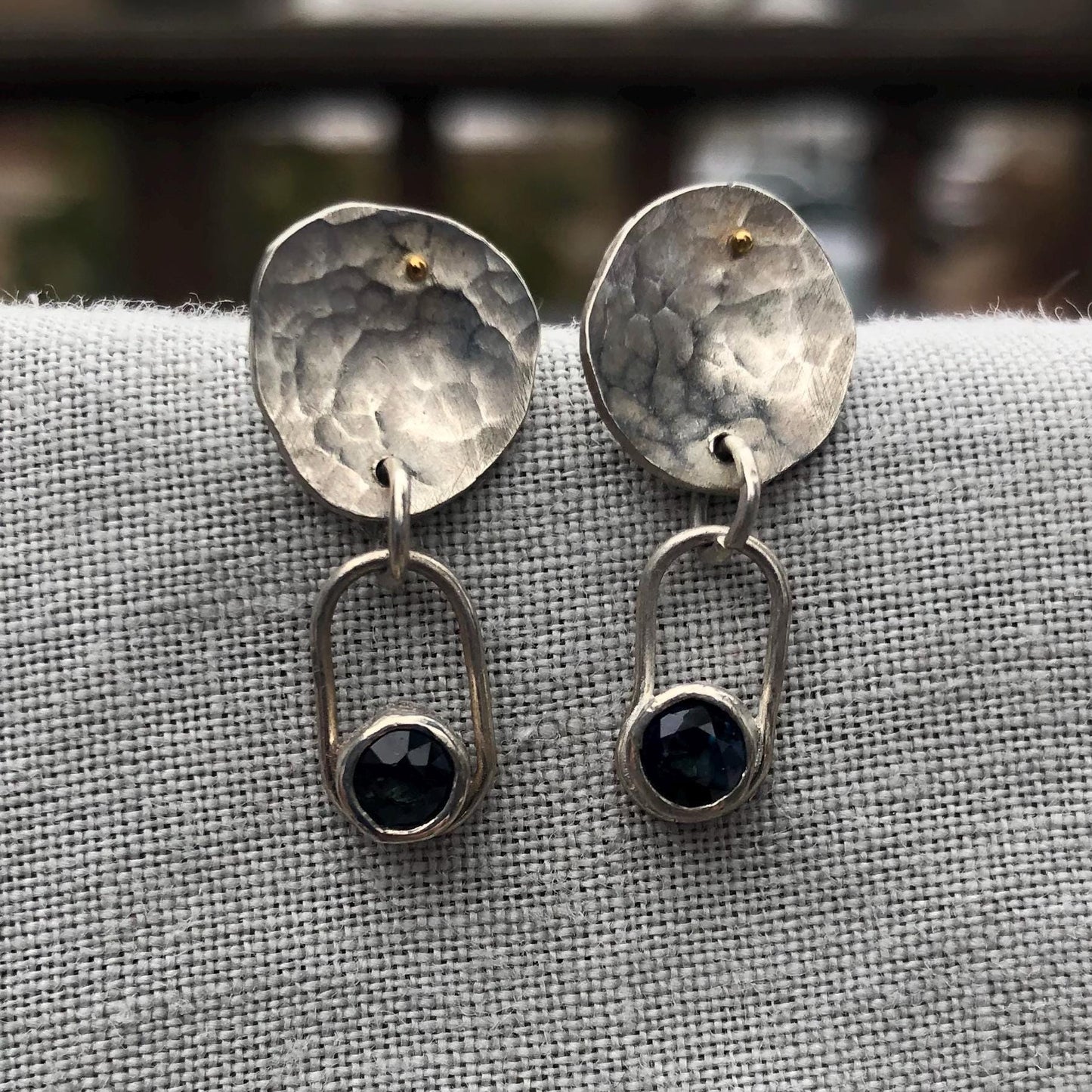 Mixed-metal sapphire statement earrings in argentium sterling silver and 24 karat gold