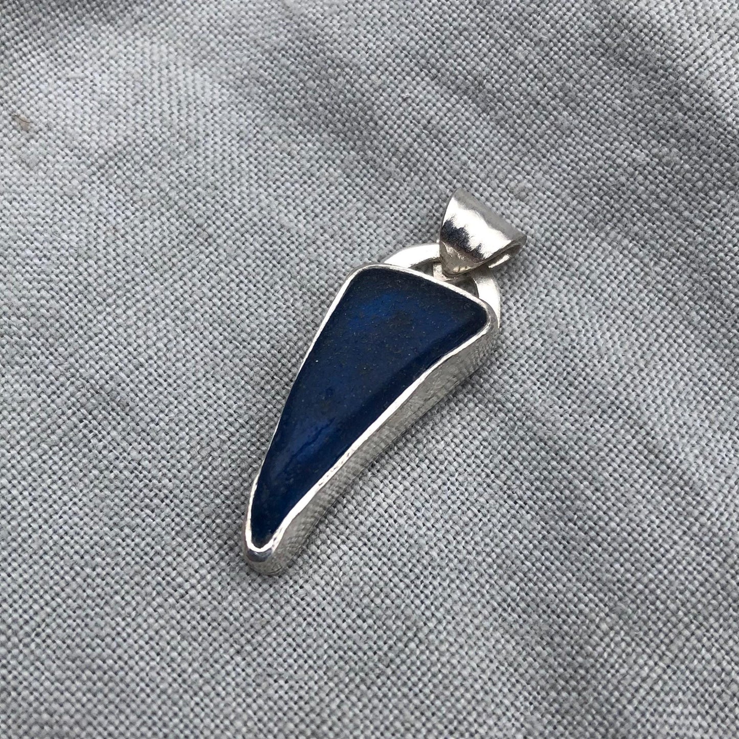 Teal blue sea glass pendant in argentium sterling silver // Found beach glass pendant