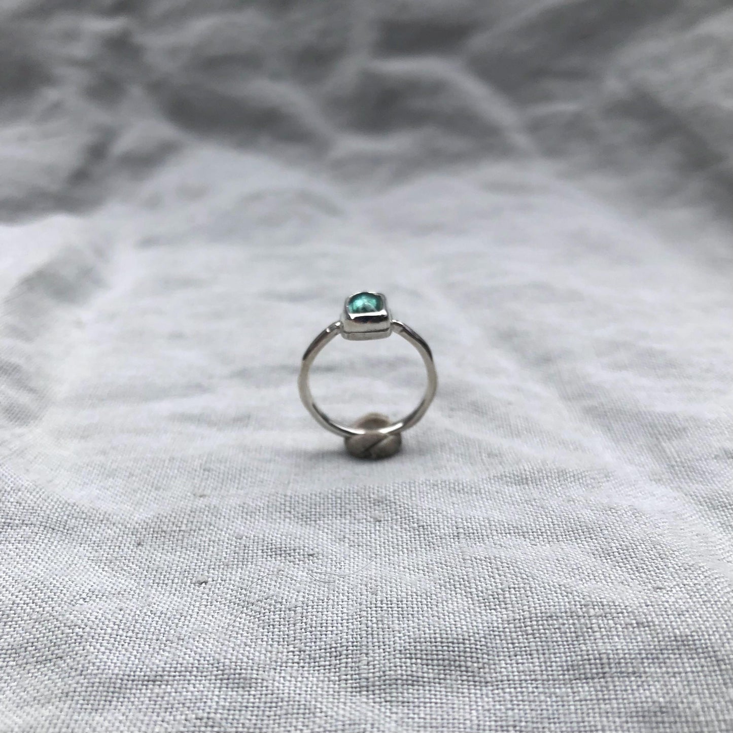 Paraiba color tourmaline cabochon ring in argentium sterling silver // Blue green tourmaline ring // U.S. size 4 1/2
