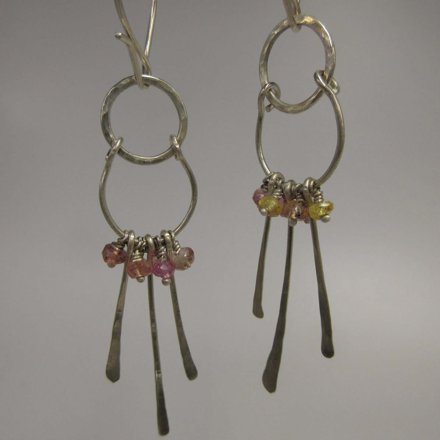 Multicolor sapphire chandelier earrings in argentium sterling silver