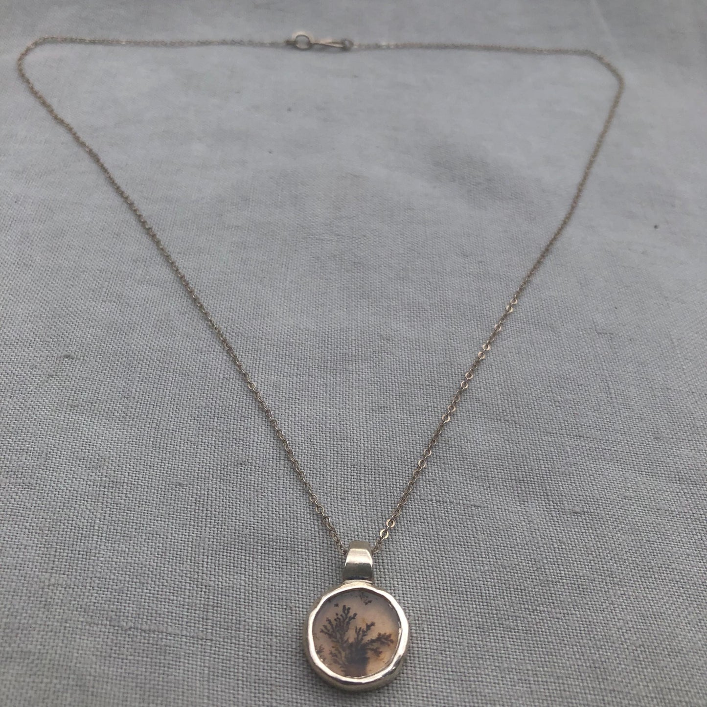 Dendritic agate pendant in argentium sterling silver // Tiny dendritic agate pendant no. 2