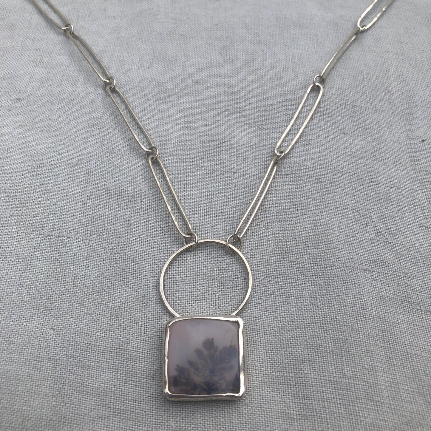Dendritic agate pendant in argentium sterling silver // Moon pendant