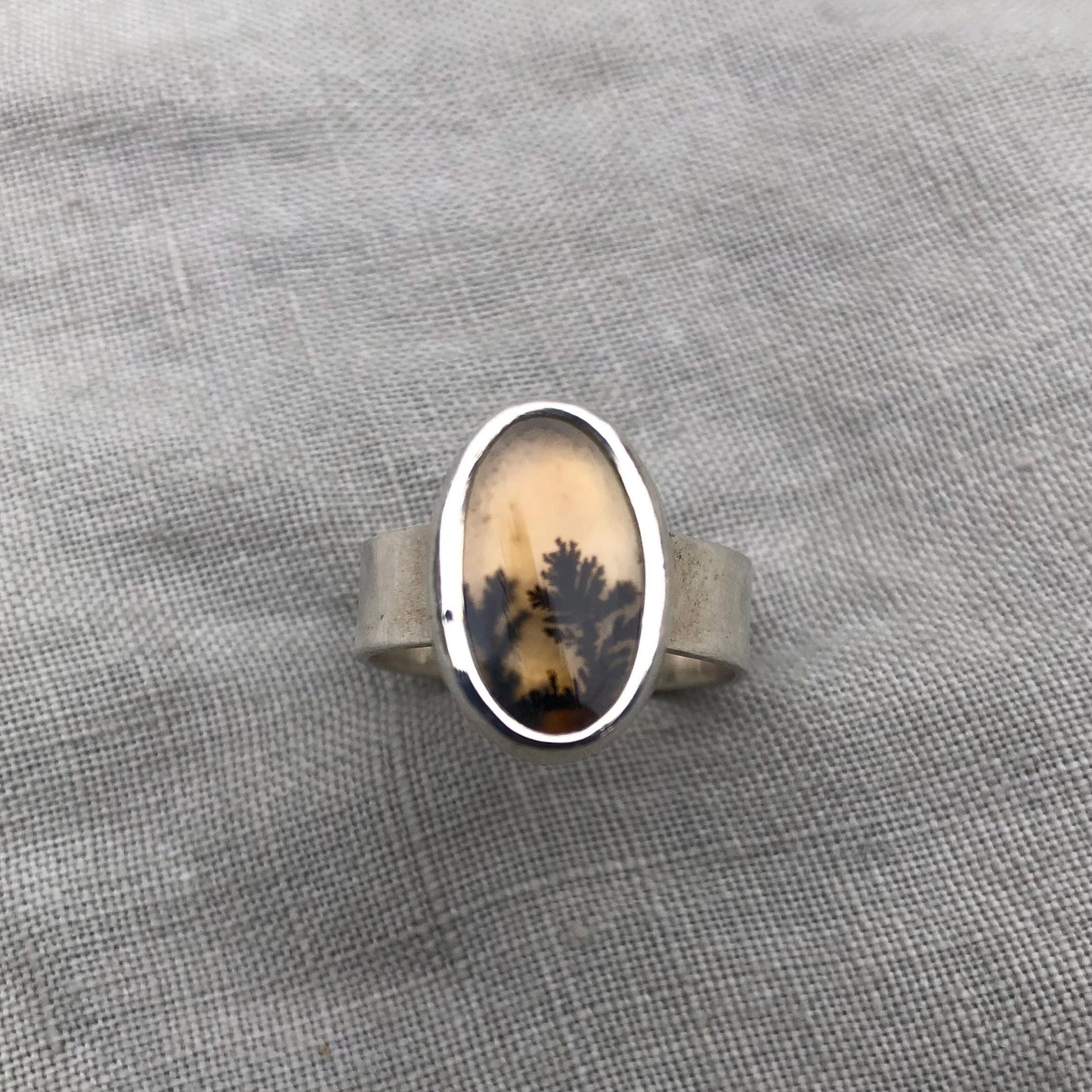 Dendritic agate ring in argentium sterling silver, size 7 1/4
