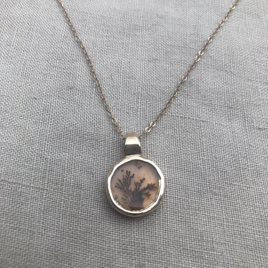 Dendritic agate pendant in argentium sterling silver // Tiny dendritic agate pendant no. 2