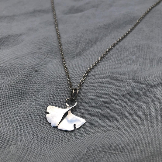 Ginkgo leaf pendant in argentium sterling silver