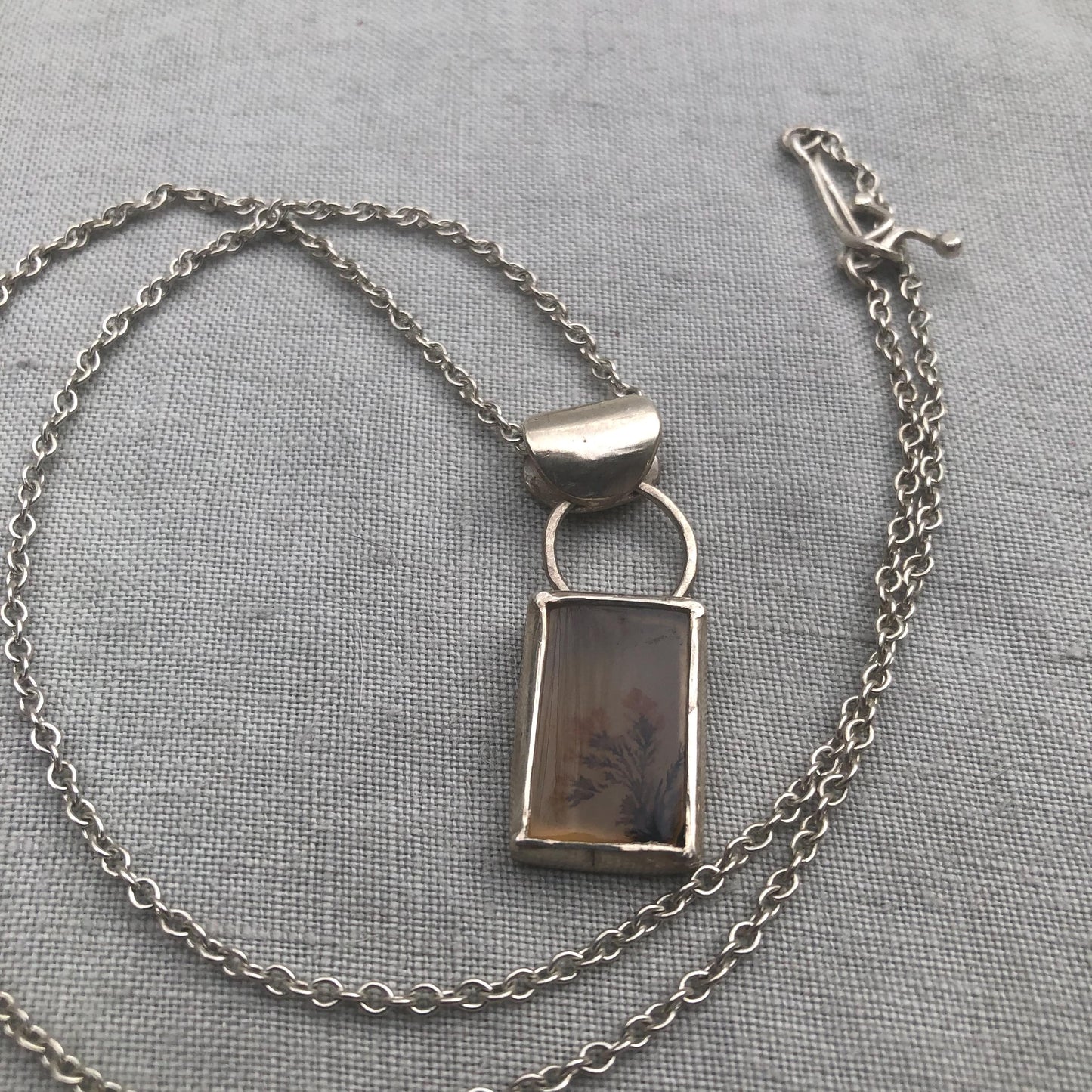 Dendritic agate pendant in argentium sterling silver // "Disappearing" dendritic agate pendant