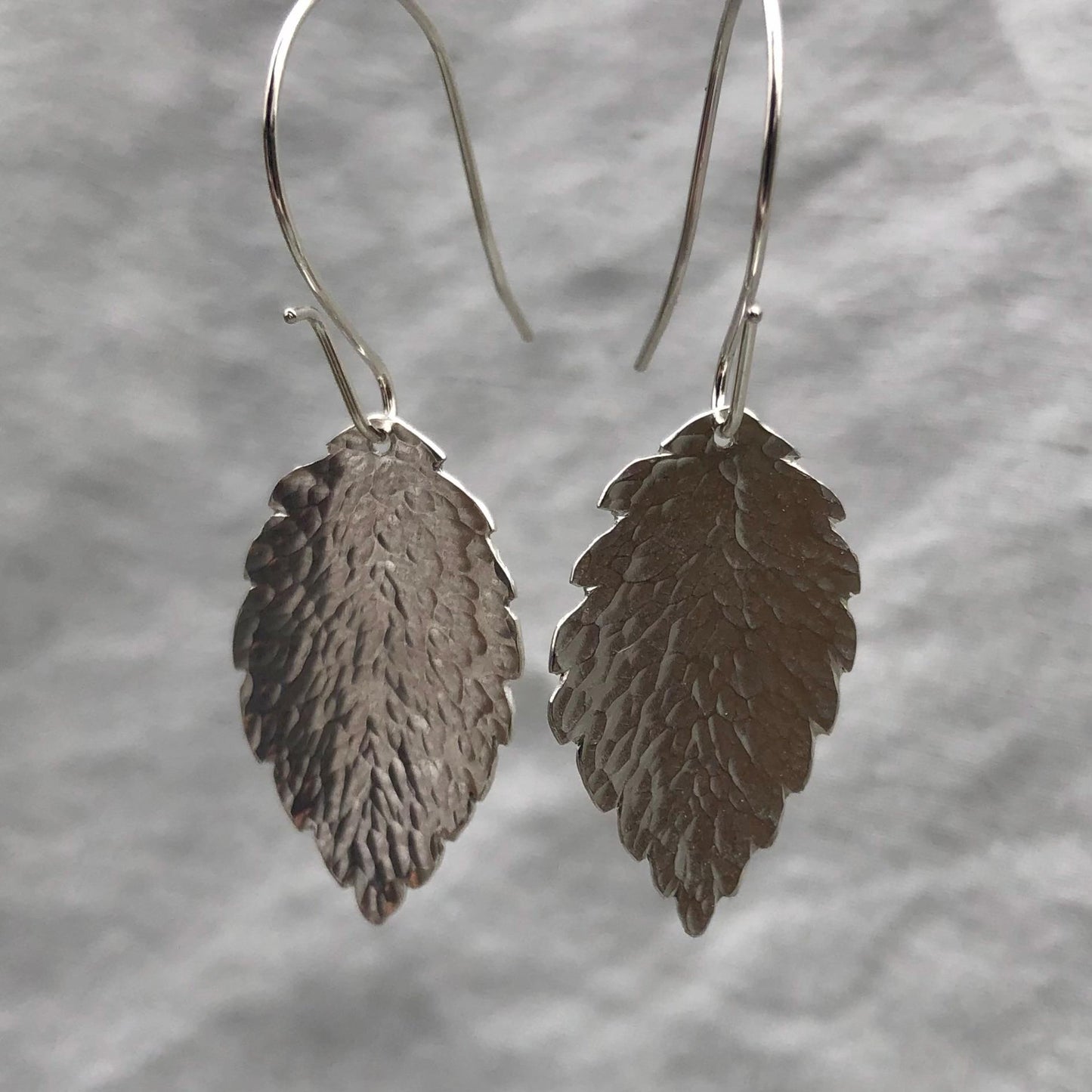 Beech leaf earrings in hammered argentium sterling silver // Botanical earrings