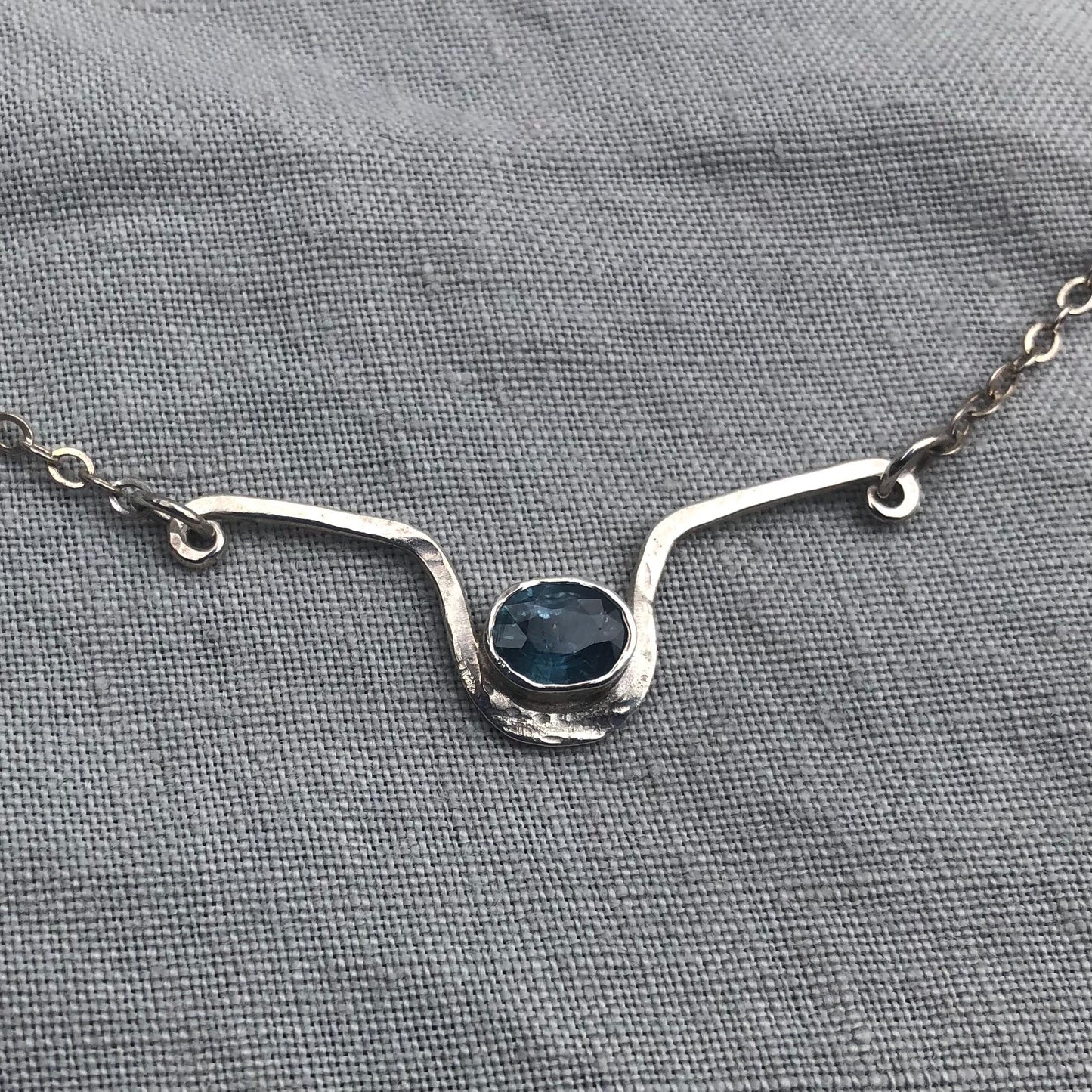 Natural earth-mined sapphire statement necklace in argentium sterling silver // September birthstone necklace