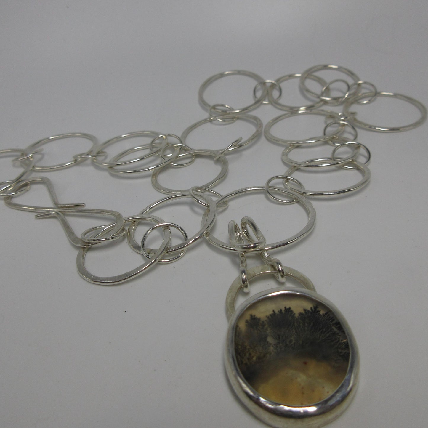 Dendritic agate pendant with a chunky handmade argentium sterling silver chain