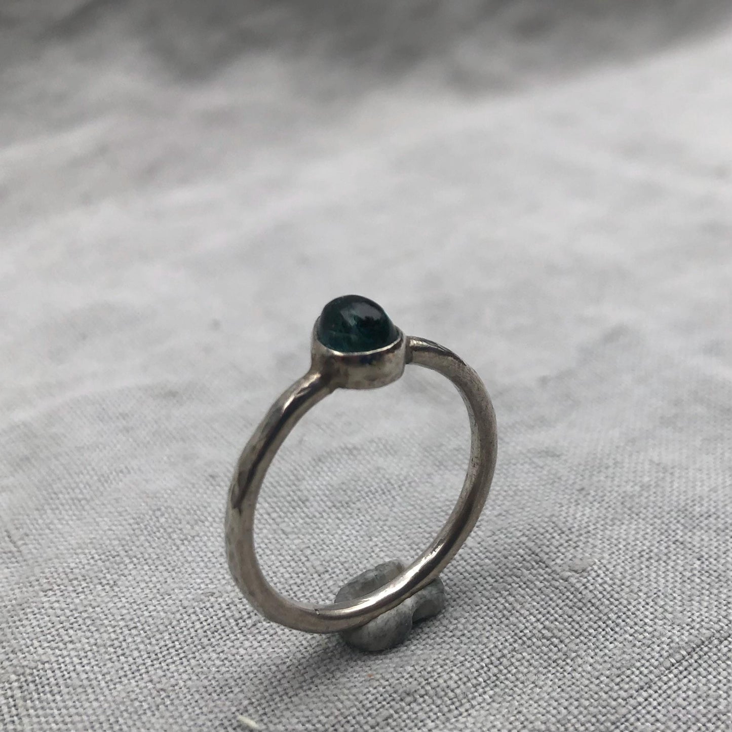 Teal teardrop tourmaline ring in argentium sterling silver, U.S. size 8 3/4