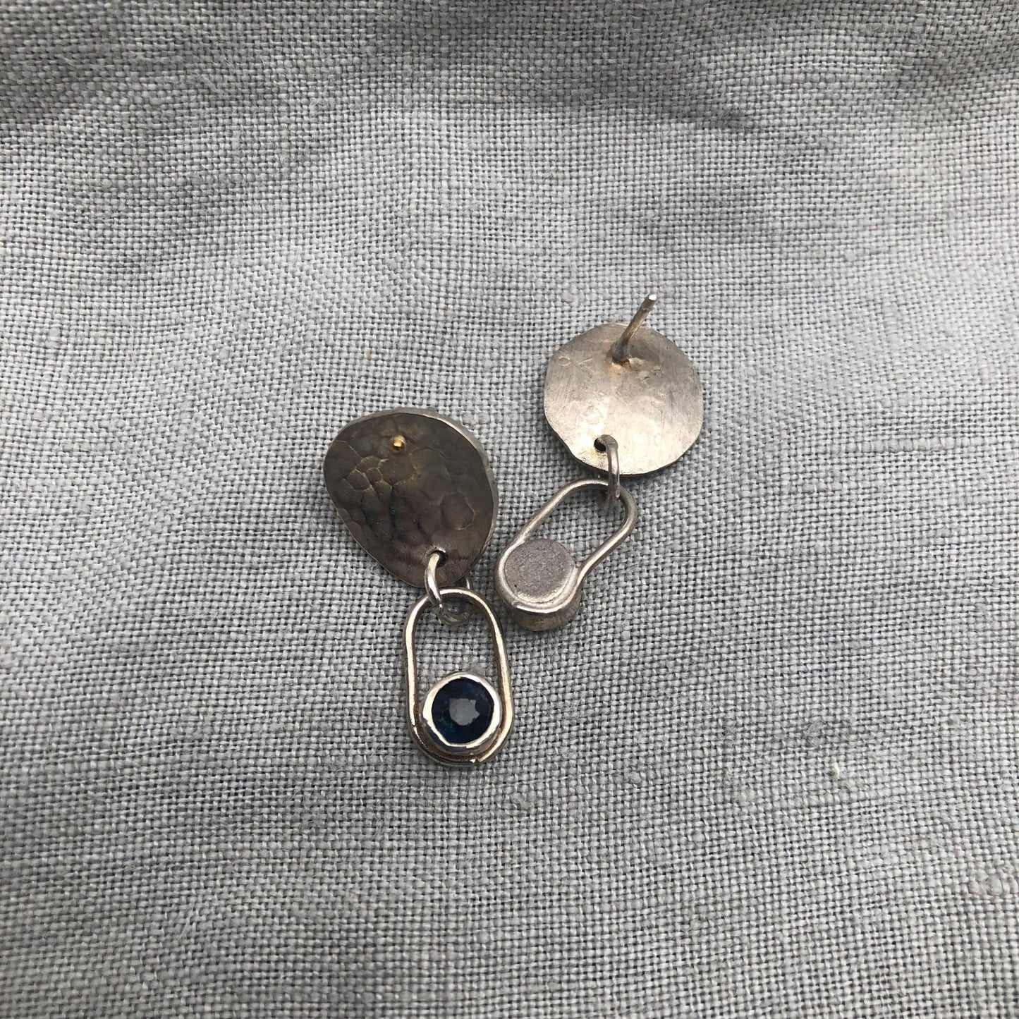 Mixed-metal sapphire statement earrings in argentium sterling silver and 24 karat gold