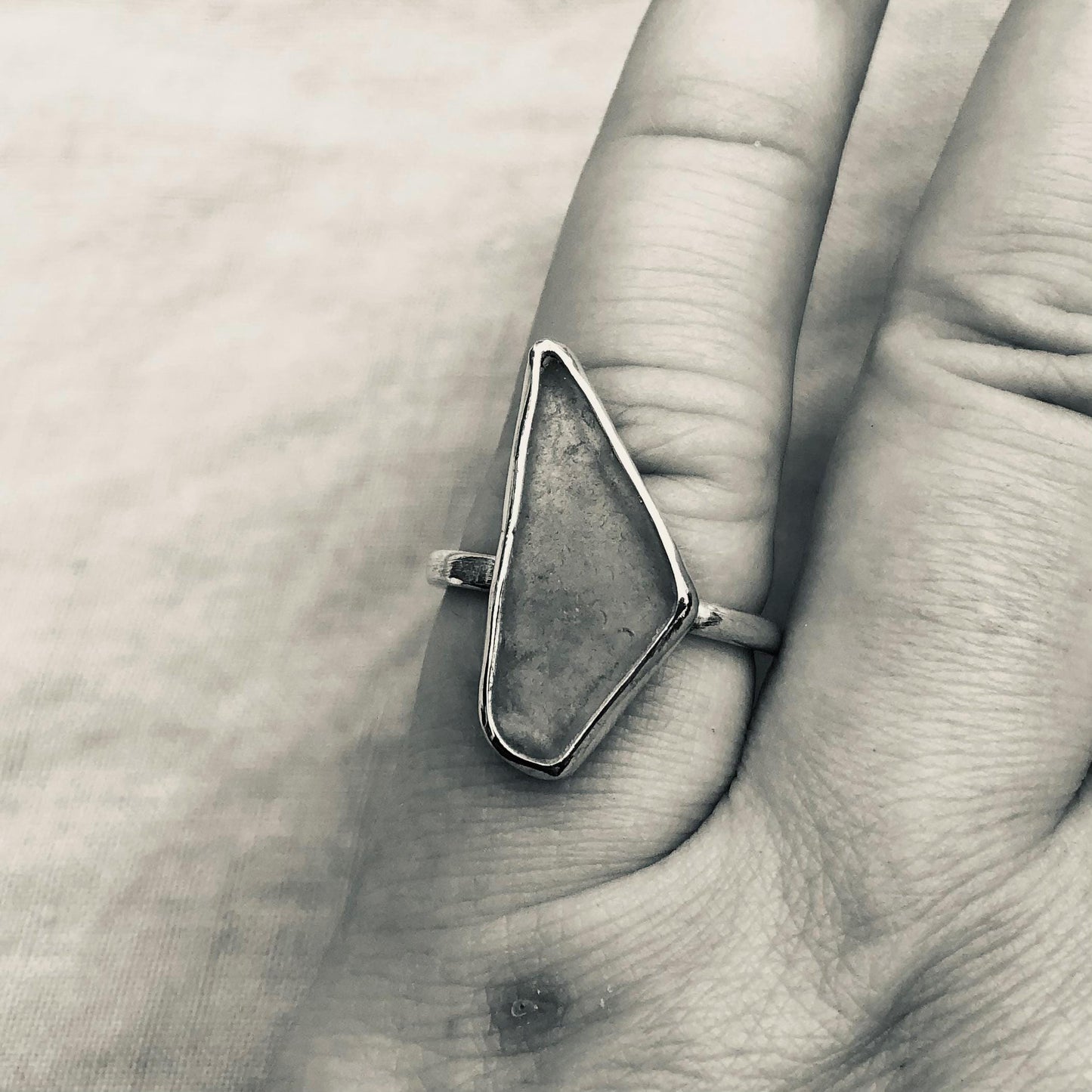 Light blue sea glass ring in argentium sterling silver // Geometric sea glass ring // Found beach glass ring // U.S. size 6 3/4