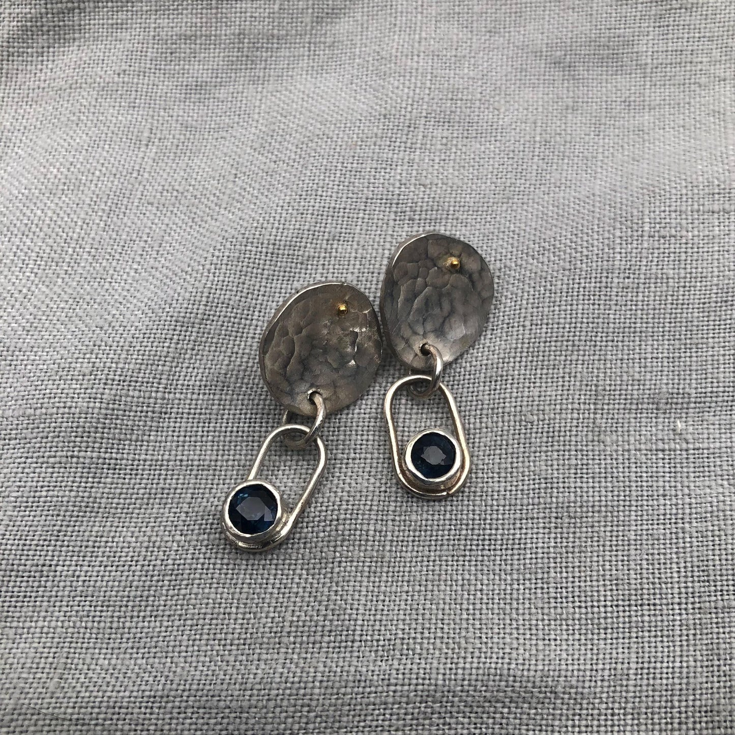 Mixed-metal sapphire statement earrings in argentium sterling silver and 24 karat gold
