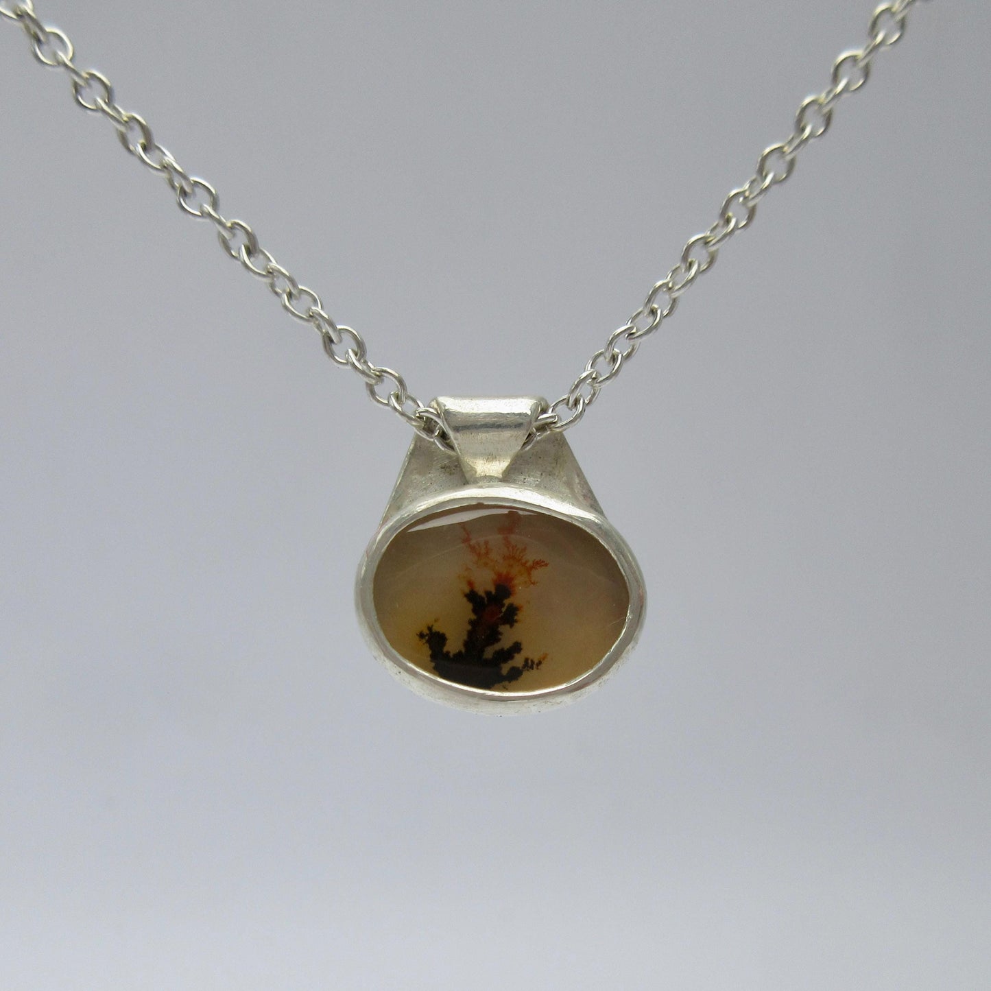 Dendritic agate pendant in argentium sterling silver // Tiny dendritic agate pendant no. 1