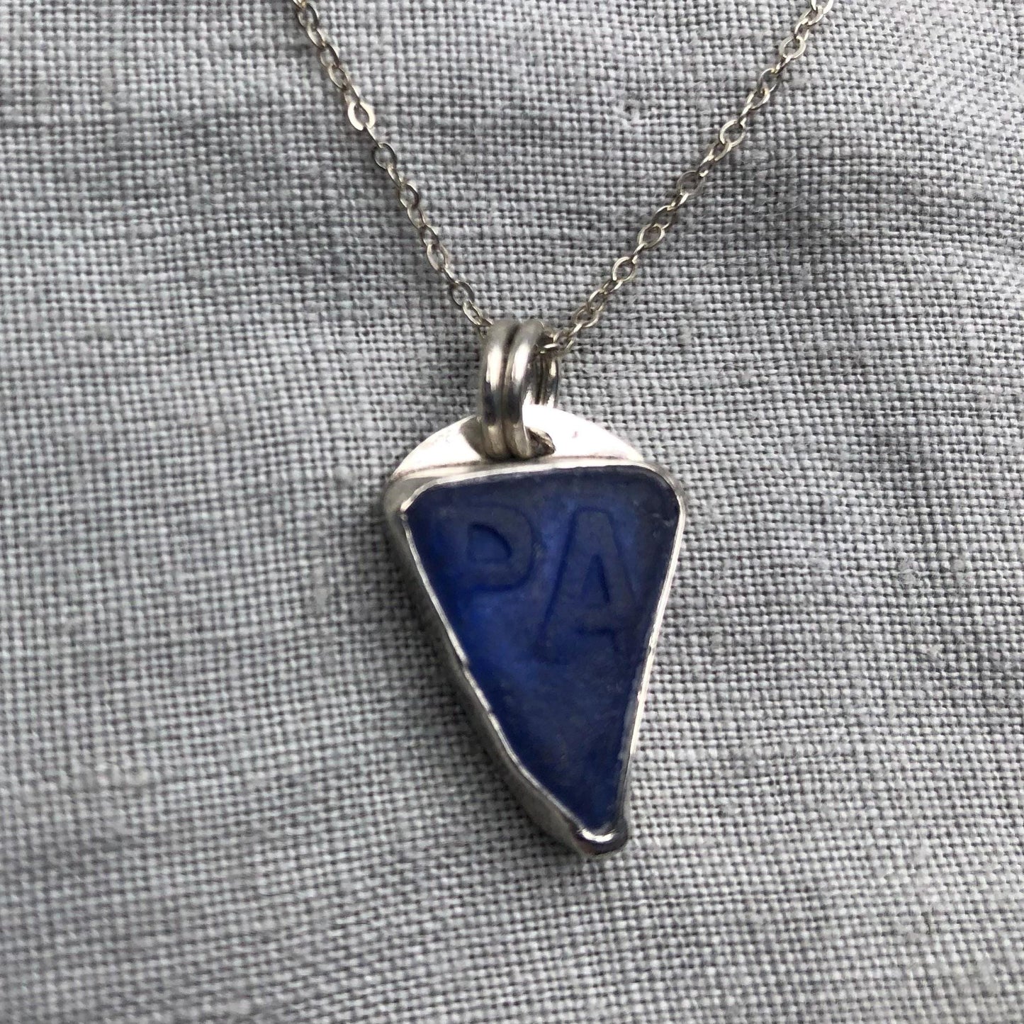 Blue sea glass pendant in argentium sterling silver // Found beach glass necklace // Patent medicine bottle sea glass necklace