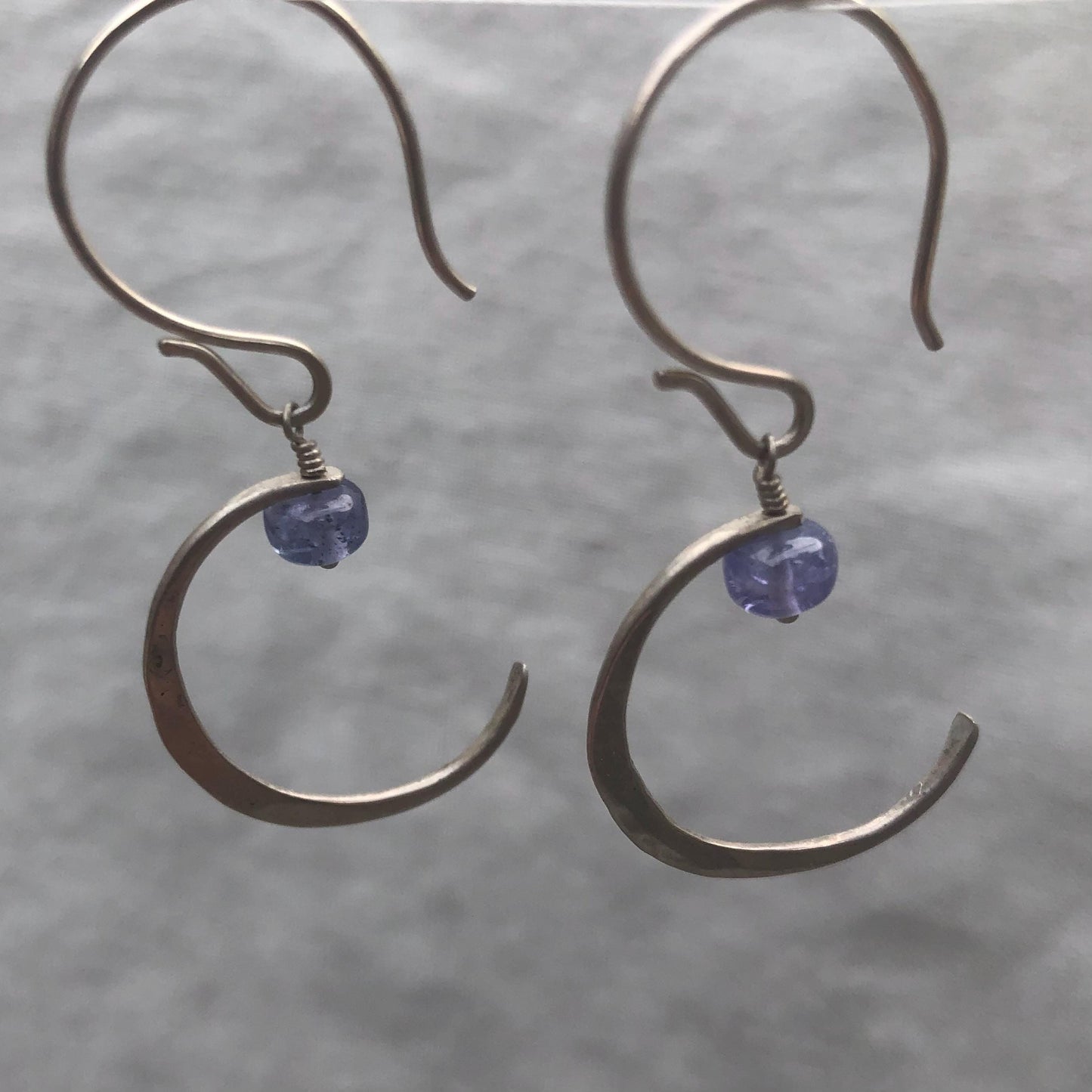 Tanzanite dangle earrings in argentium sterling silver // New moon earrings