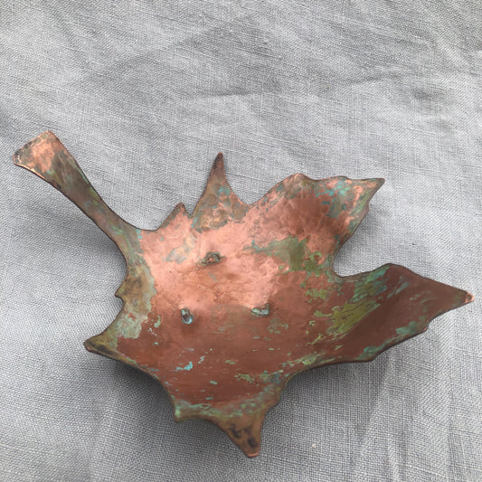 Maple leaf bowl in copper with verdigris patina