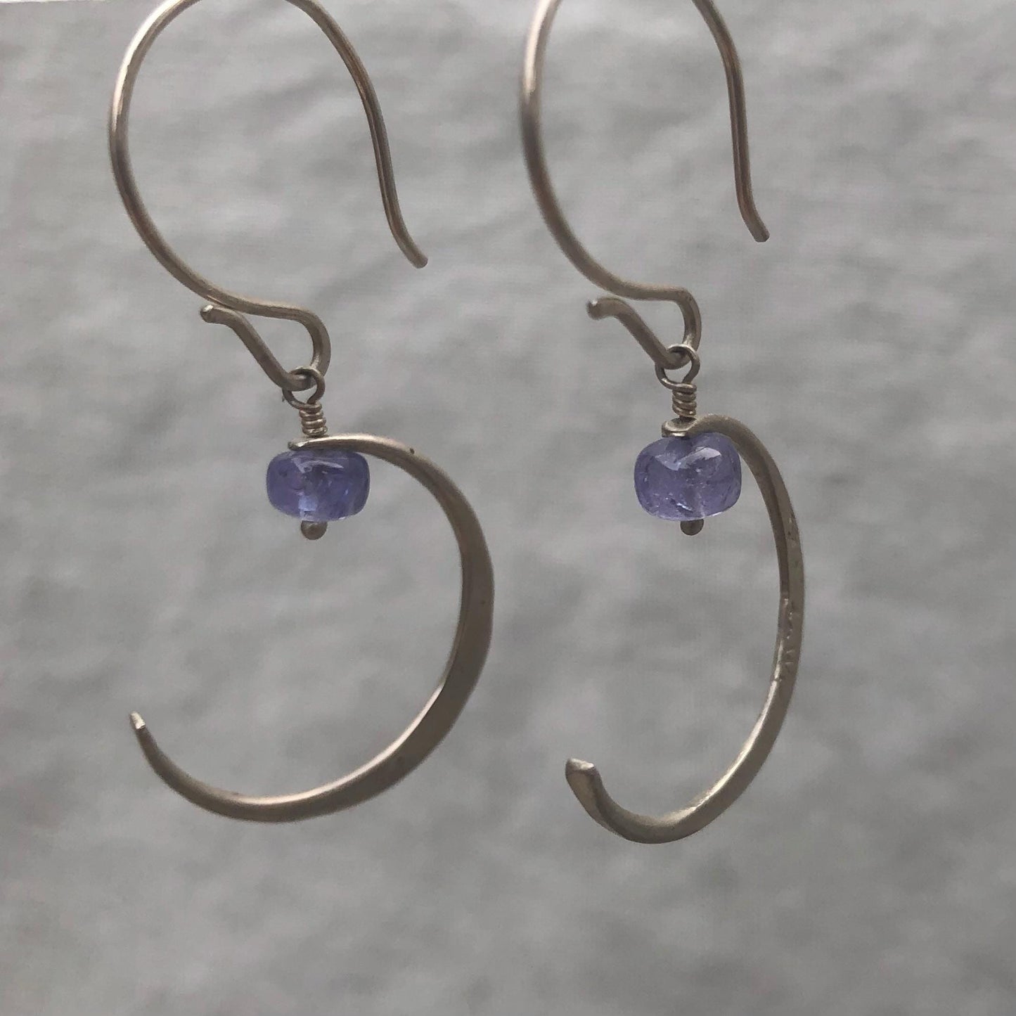 Tanzanite dangle earrings in argentium sterling silver // New moon earrings