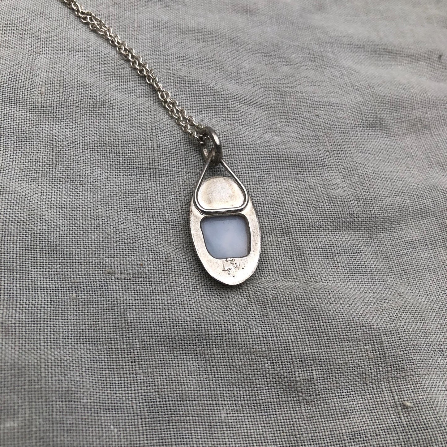 Milky dendritic agate necklace in argentium sterling silver