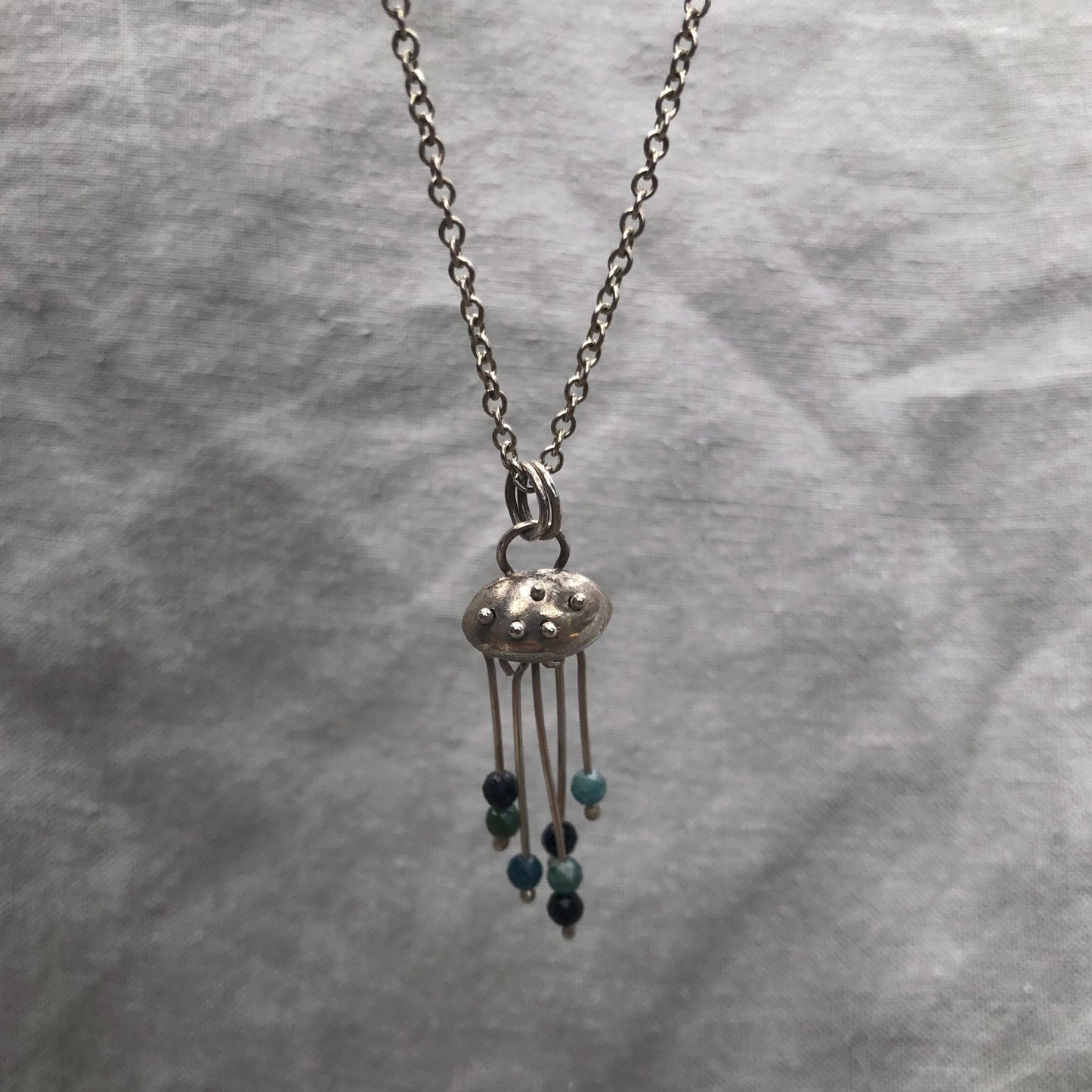 Blue tourmaline pendant in argentium sterling silver // Jellyfish pendant