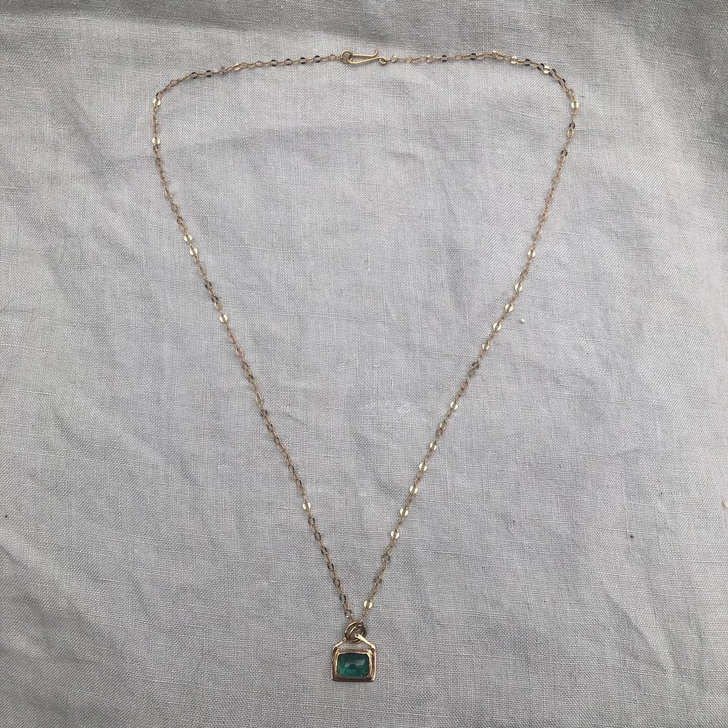 Solid gold teal green tourmaline pendant // 14k blue-green tourmaline necklace