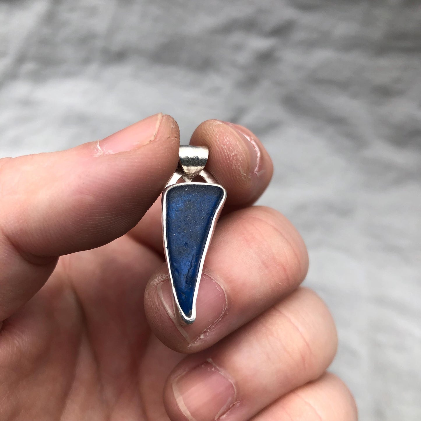 Teal blue sea glass pendant in argentium sterling silver // Found beach glass pendant