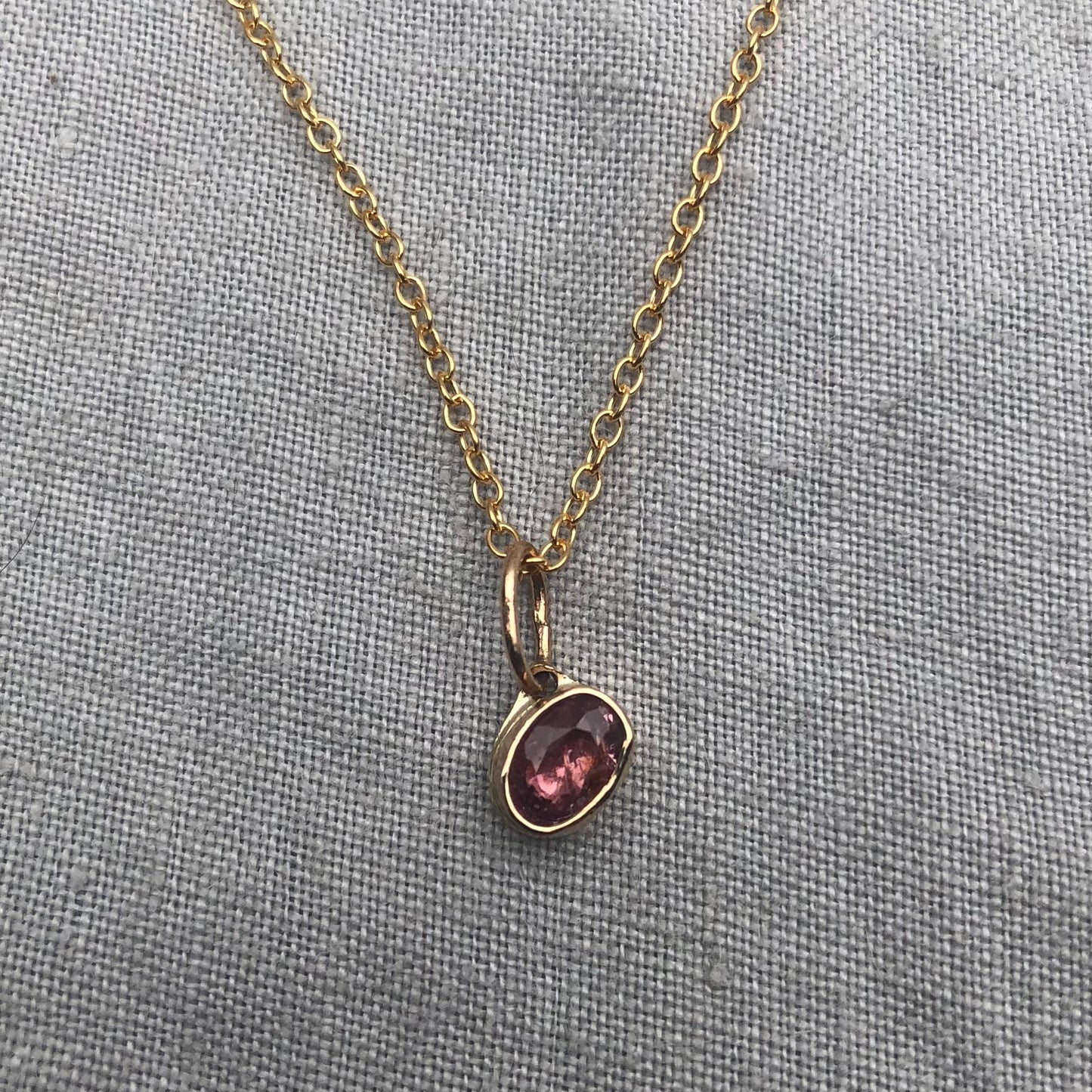Solid gold padparadscha sapphire charm pendant // Asymmetrical unheated pink sapphire 14 karat gold necklace